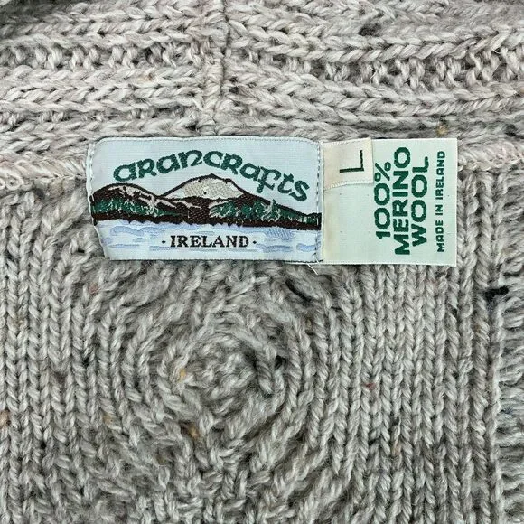 Aran Crafts Merino Shawl Collar Cardigan Sweater Mens L Speckled Stone Ireland